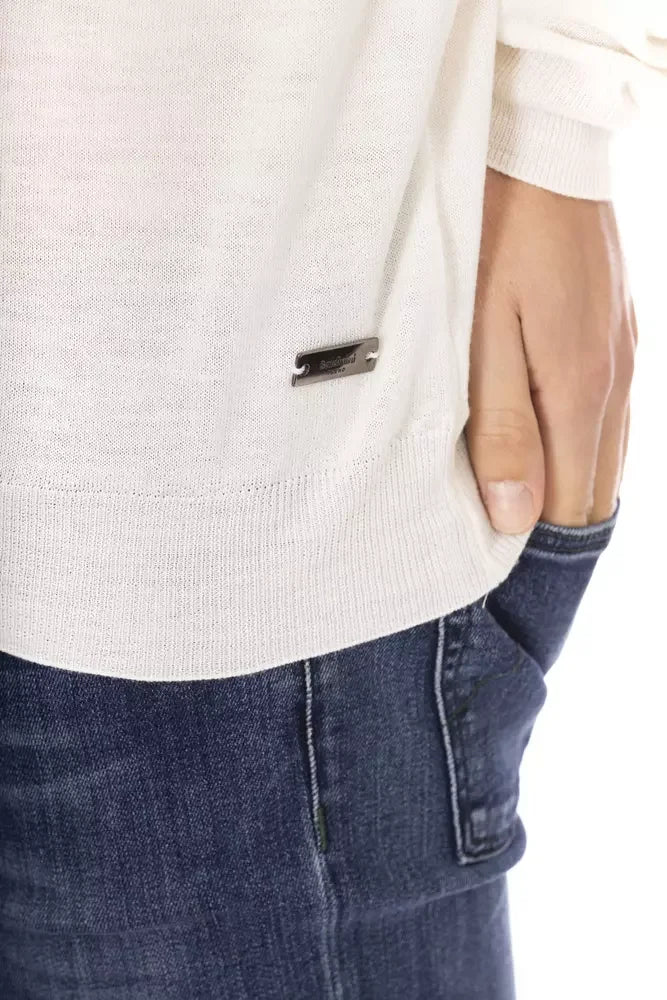 Baldinini Trend White Fabric Men Sweater with Turtleneck Design - Sweaters