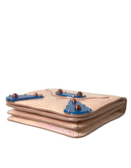 Balenciaga Beige Blue Agate Exotic Leather Gold Chain Purse Bag - Clutch Bags