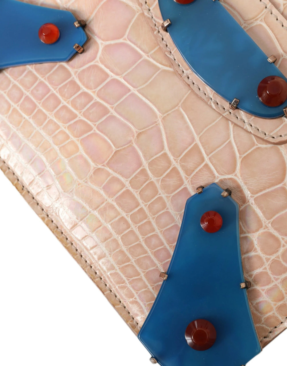 Balenciaga Beige Blue Agate Exotic Leather Gold Chain Purse Bag - Clutch Bags