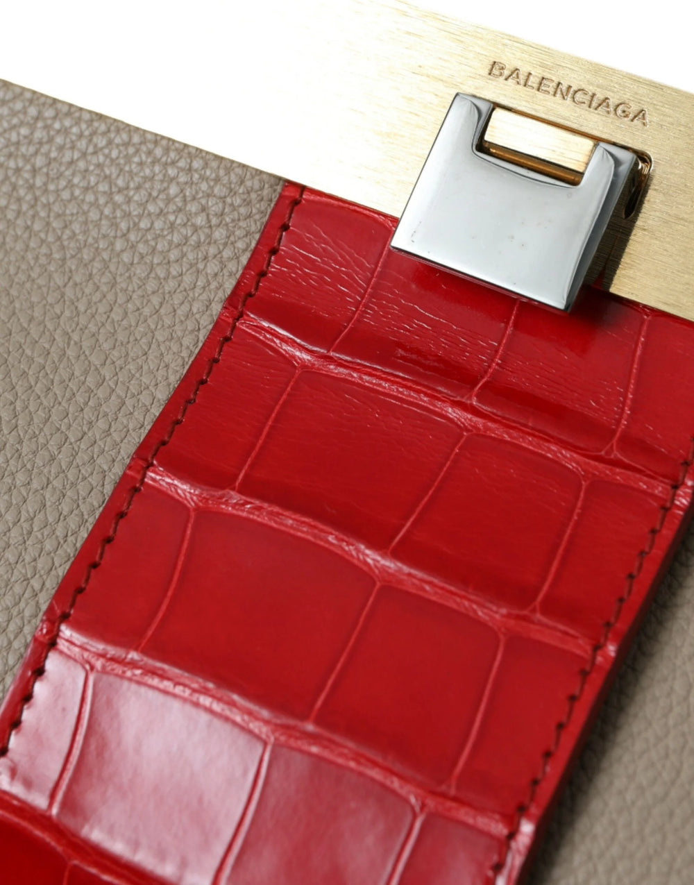 Balenciaga Beige Red Two Tone Exotic Leather Pouch Bag - Clutch Bags