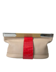 Balenciaga Beige Red Two Tone Exotic Leather Pouch Bag - Clutch Bags