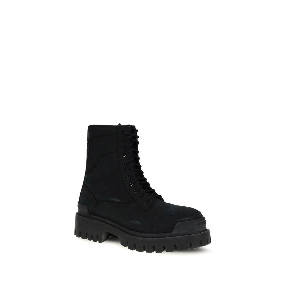 Balenciaga Black Calf Leather Bos Taurus Lace-Up Boots - EU45/US12
