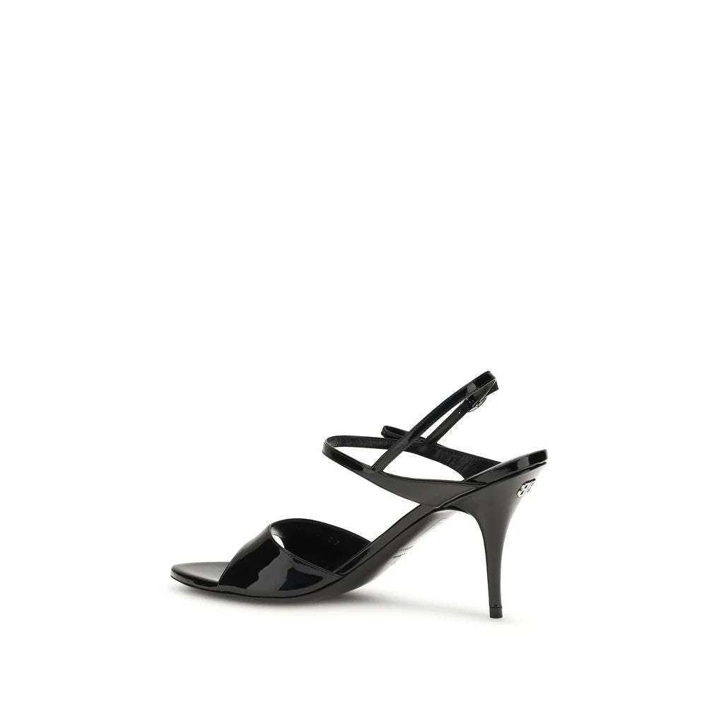 Balenciaga Schwarzes Kalbshaut Bos Taurus Pfennig Absatz Sandalen