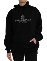 Balenciaga Black Cotton Logo Hooded Pullover Sweatshirt Sweater - XS - Hoodies