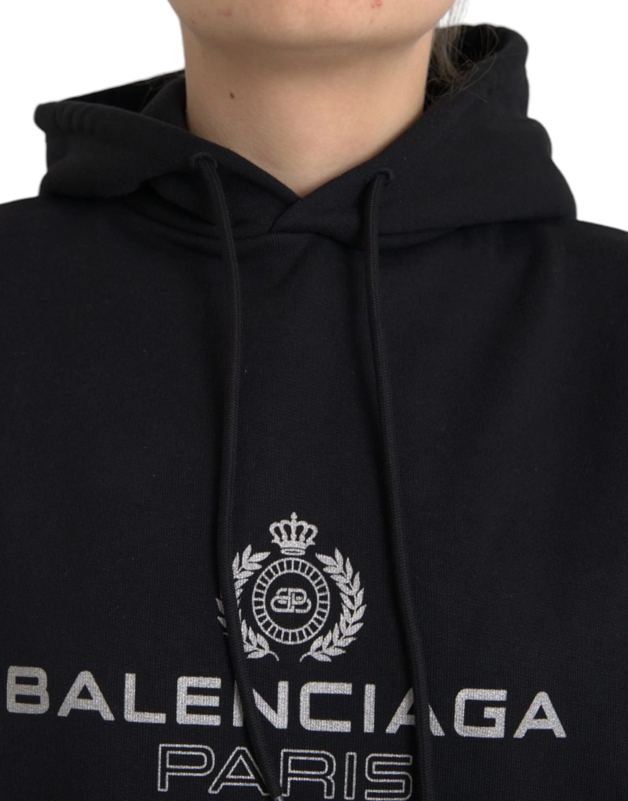 Balenciaga Black Cotton Logo Hooded Pullover Sweatshirt Sweater - XS - Hoodies
