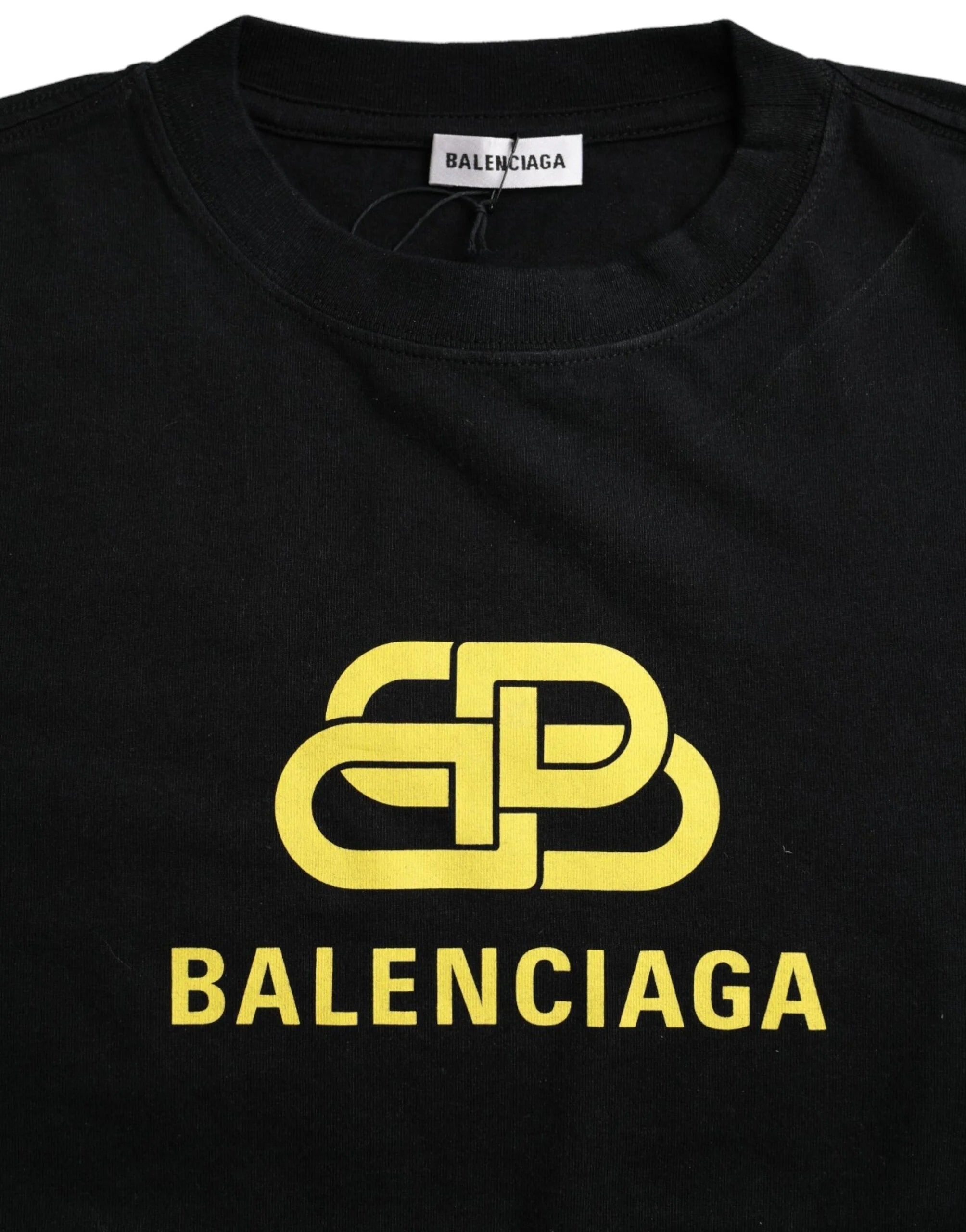 Balenciaga Black Cotton Logo Print Crew Neck Short Sleeves T-shirt - T-Shirts
