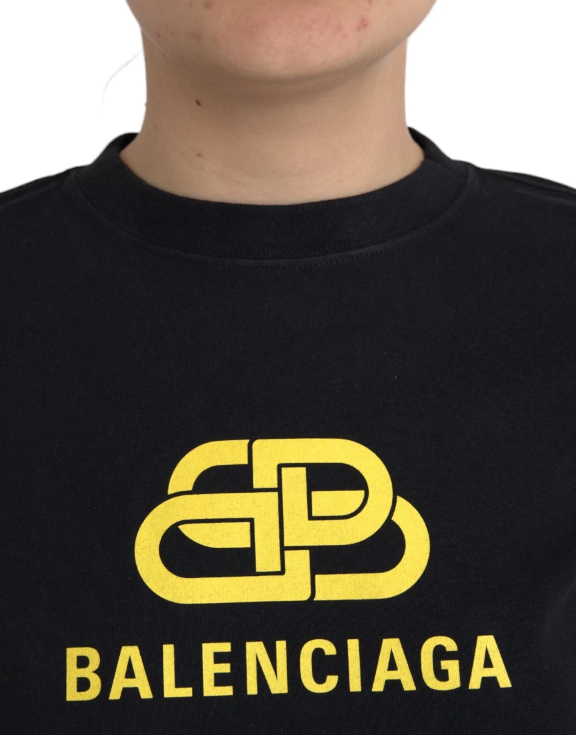 Balenciaga Black Cotton Logo Print Crew Neck Short Sleeves T-shirt - T-Shirts