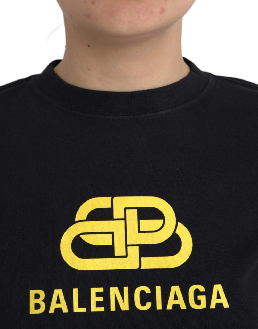Balenciaga Black Cotton Logo Print Crew Neck Short Sleeves T-shirt - T-Shirts