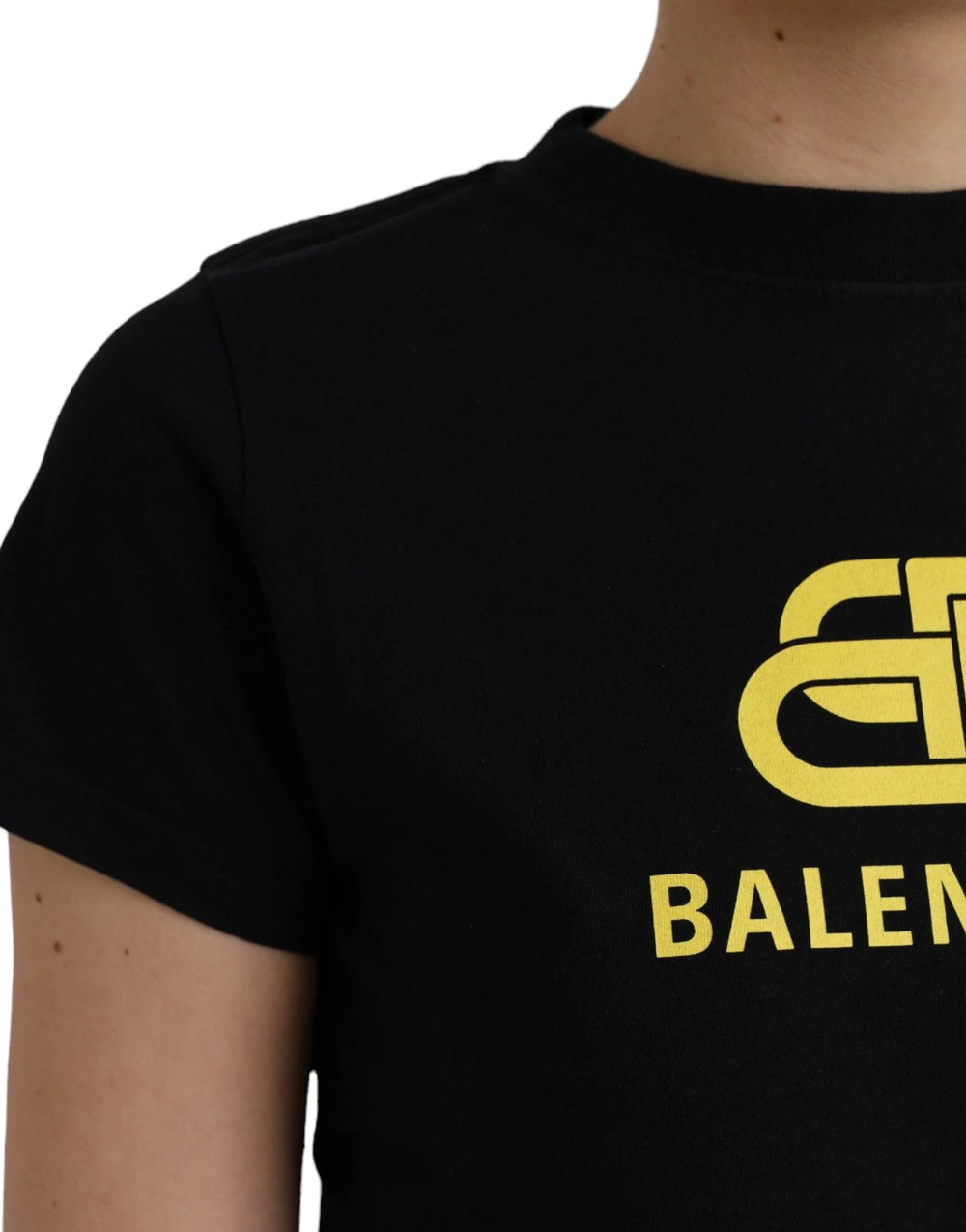 Balenciaga Black Cotton Logo Print Crew Neck Short Sleeves T-shirt - T-Shirts