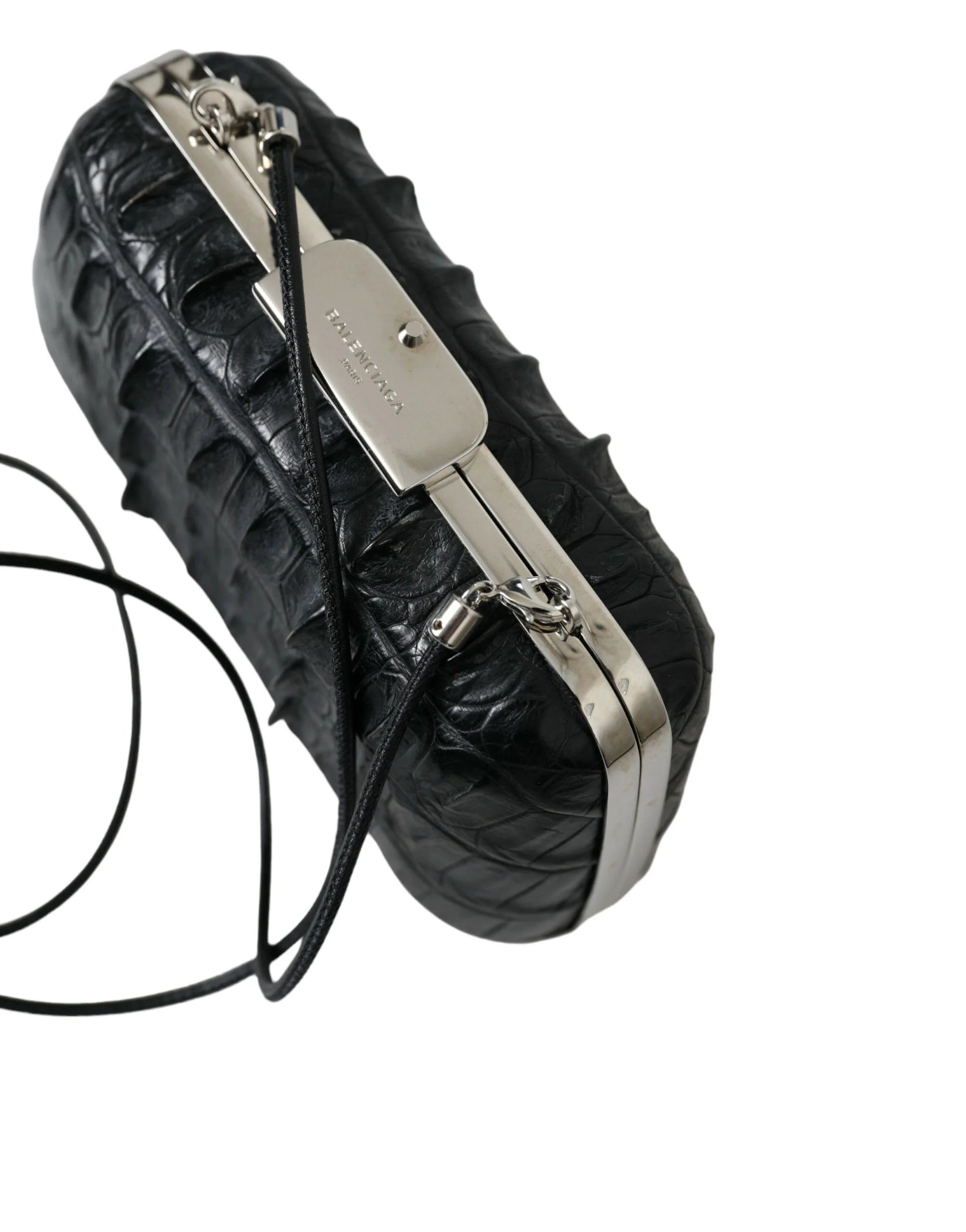 Balenciaga Black Exotic Skin Leather Shoulder Crossbody Box Clutch Bag - Cross Body Bags