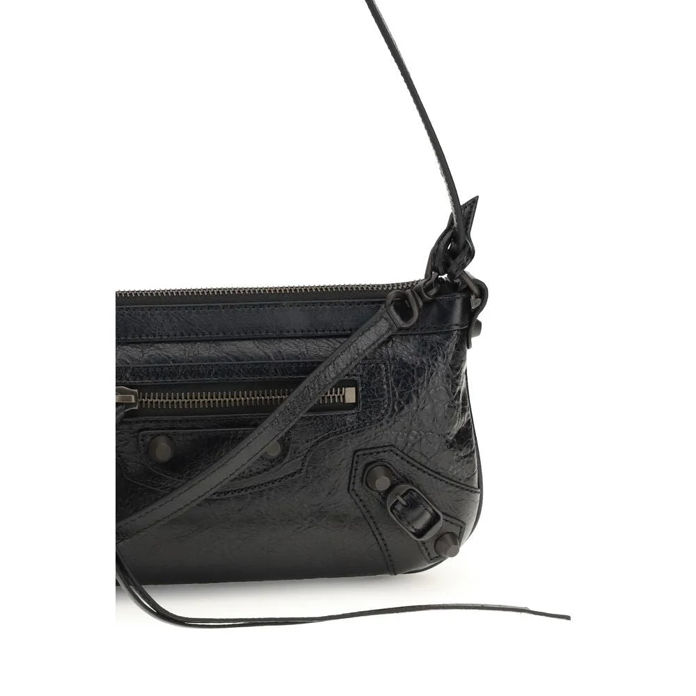 Bolsa de ombro Balenciaga preta em pele de cordeiro Ovis Aries Aries