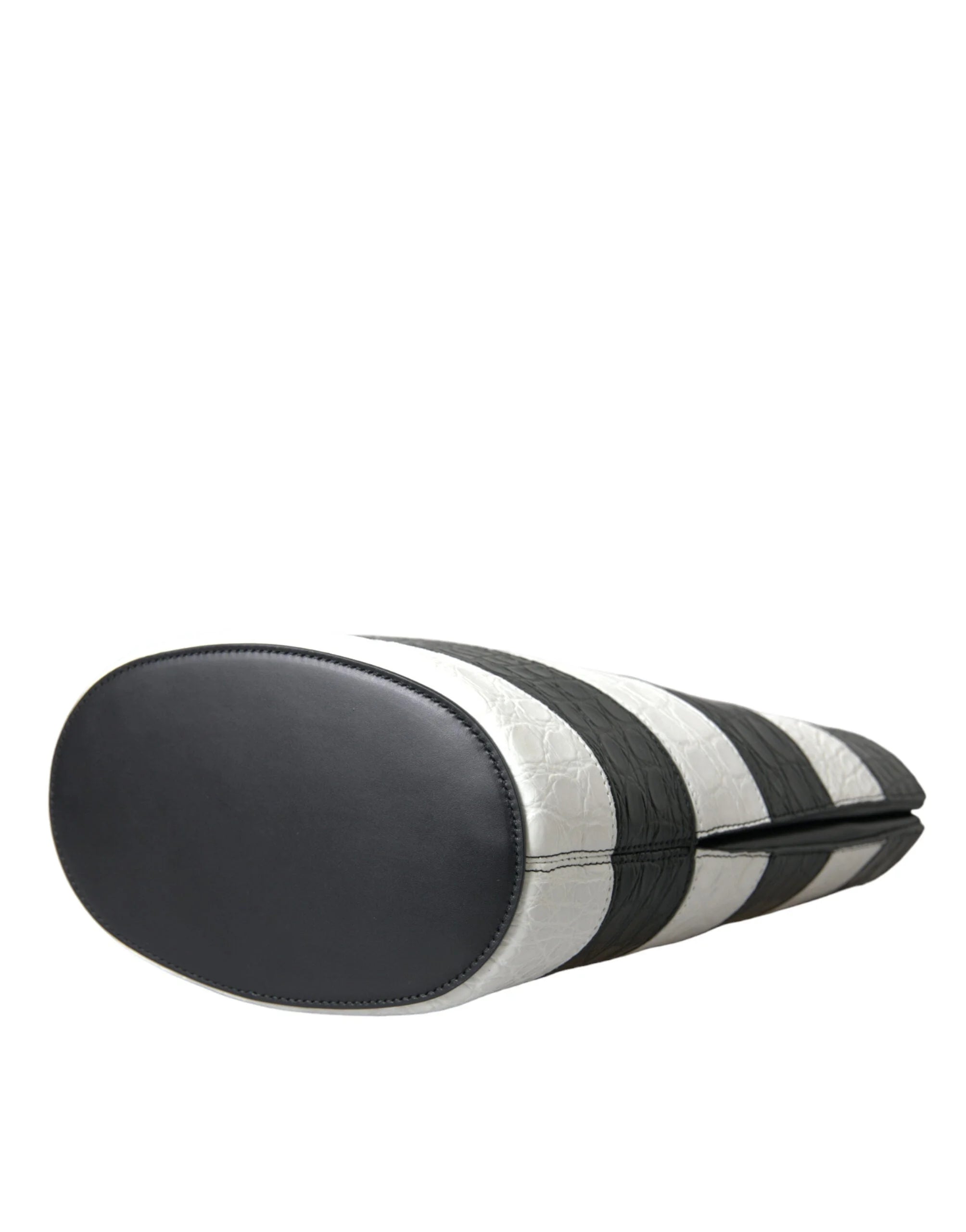 Balenciaga Black White Striped Exotic Skin Leather Maxi Bucket Tote Bag - Bucket Bags