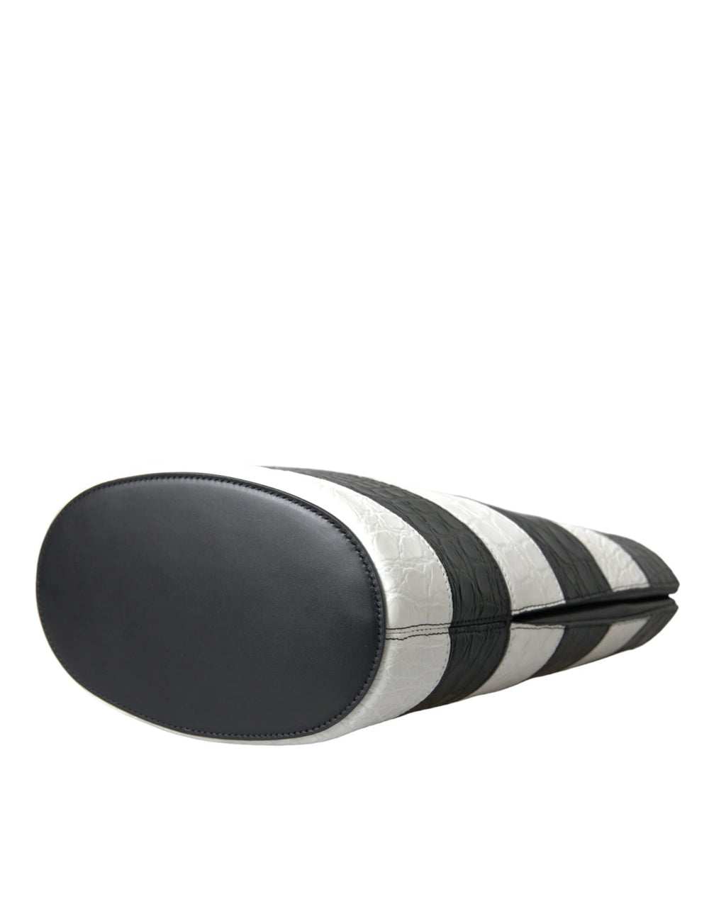 Balenciaga Black White Striped Exotic Skin Leather Maxi Bucket Tote Bag - Bucket Bags