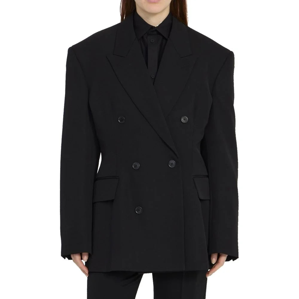 Balenciaga Černý vlněný kabát - 42