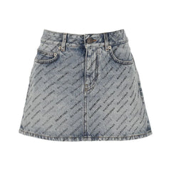 Balenciaga Logo Print Denim Skirt - 40 - Skirts