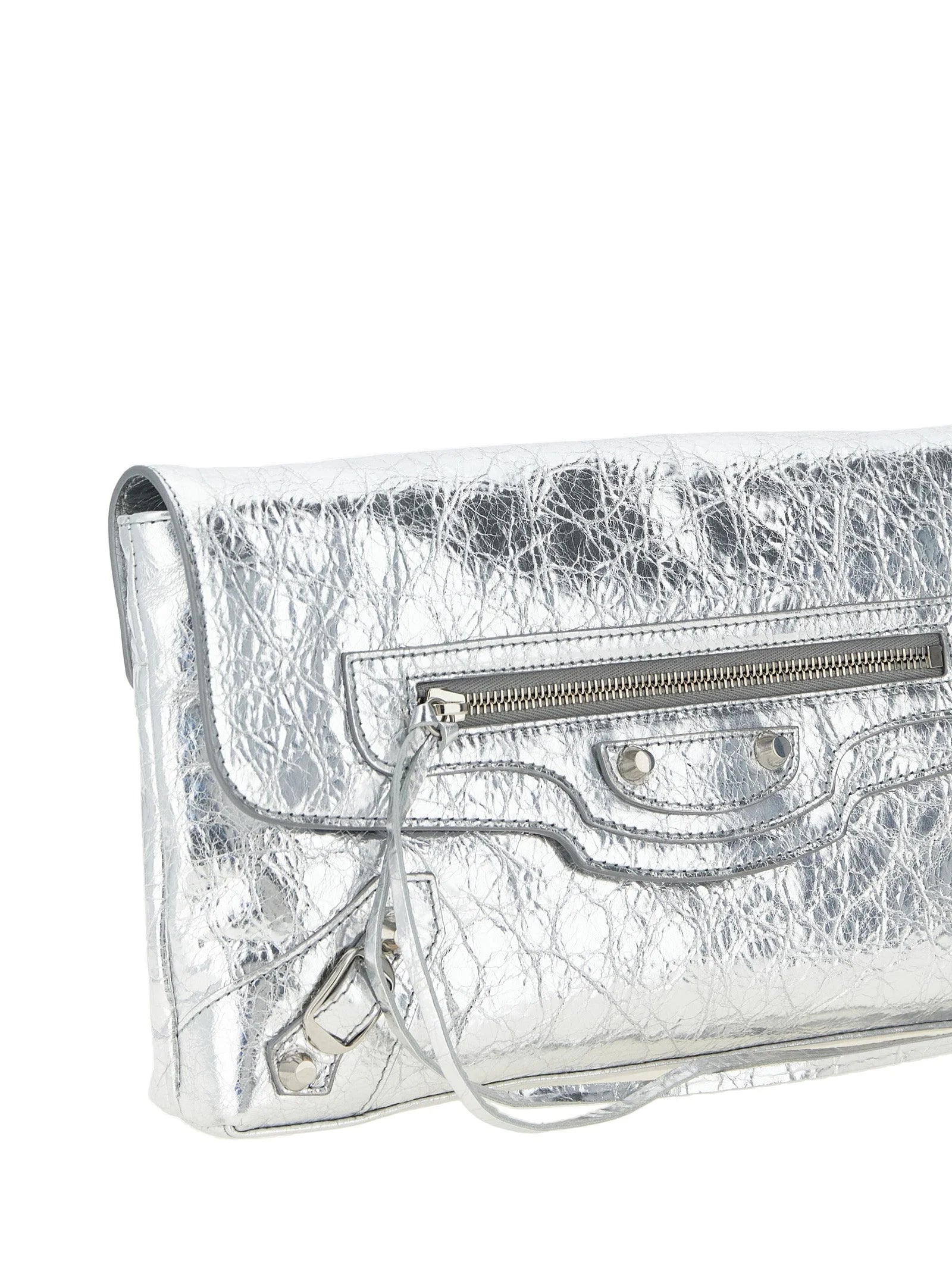Balenciaga Silver Lamb Leather Clutch Bag