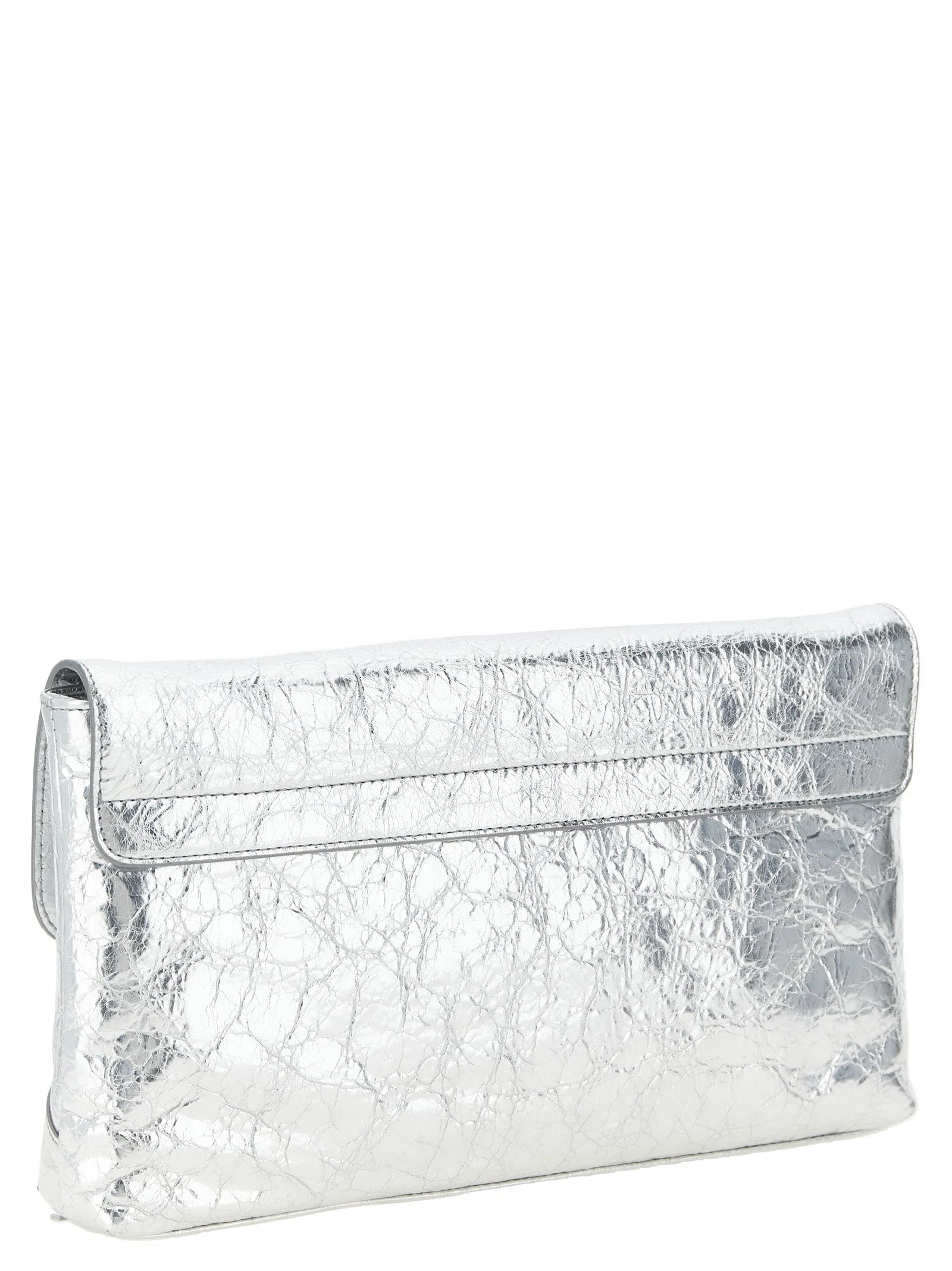Balenciaga Silver Lamb Leather Clutch Bag