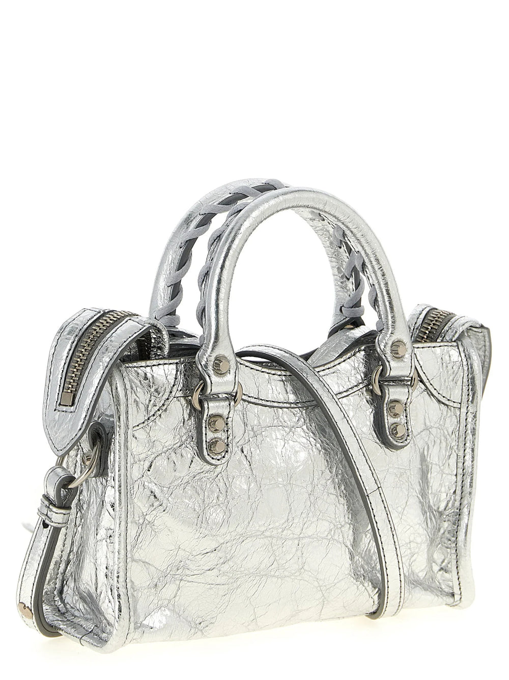Balenciaga Silver Lamb Leather Crossbody Bag