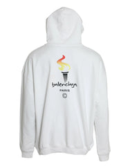 Balenciaga White Cotton Logo Hooded Pullover Sweatshirt Sweater - S - Hoodies