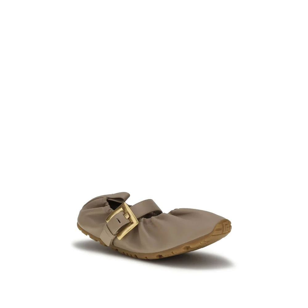 Balmain Beige Calf Leather Bos Taurus Ballet Flats