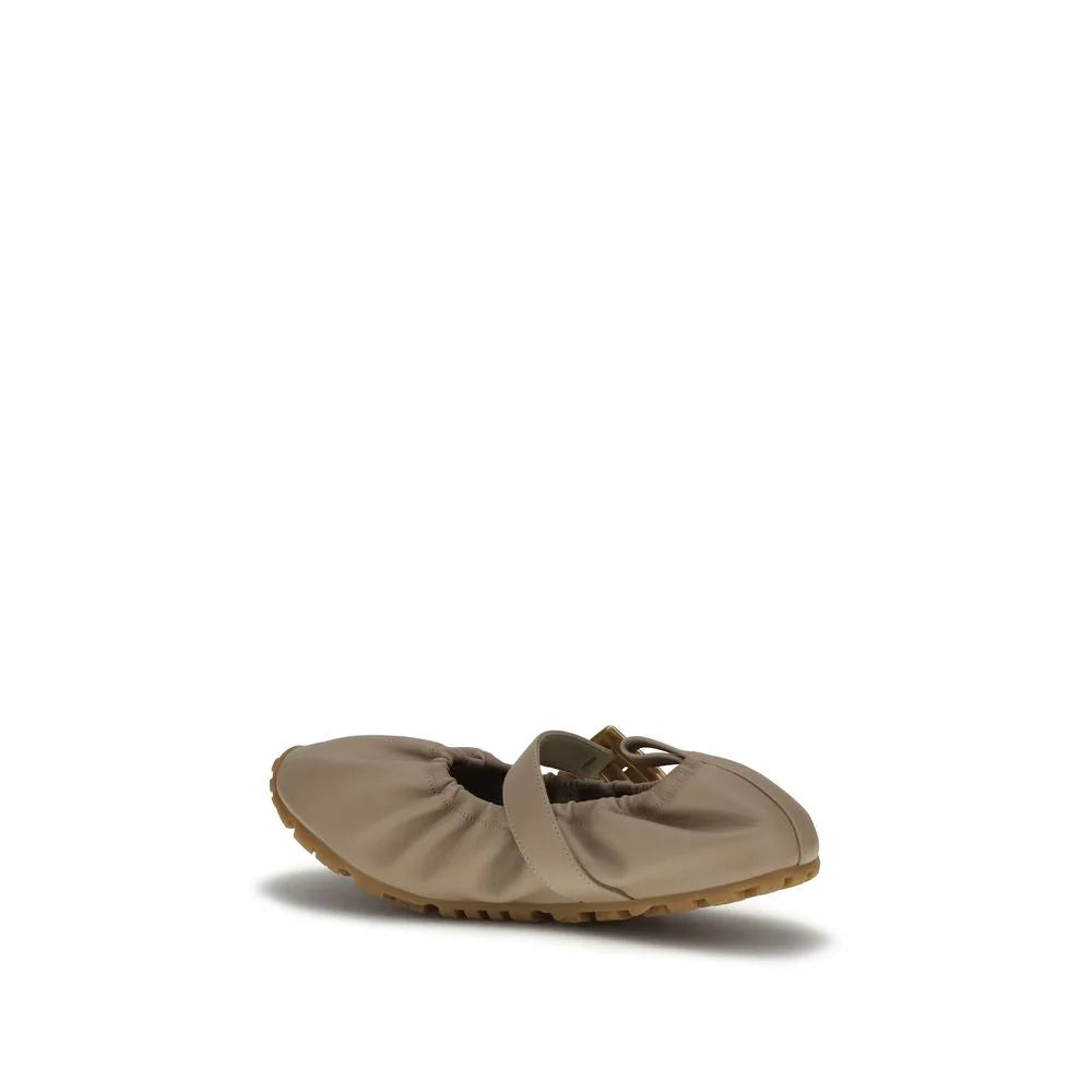 Balmain Beige Calf Leather Bos Taurus Ballet Flats