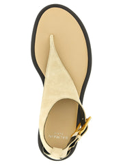 Balmain Beige Calfskin Flat Sandals - EU40/US10