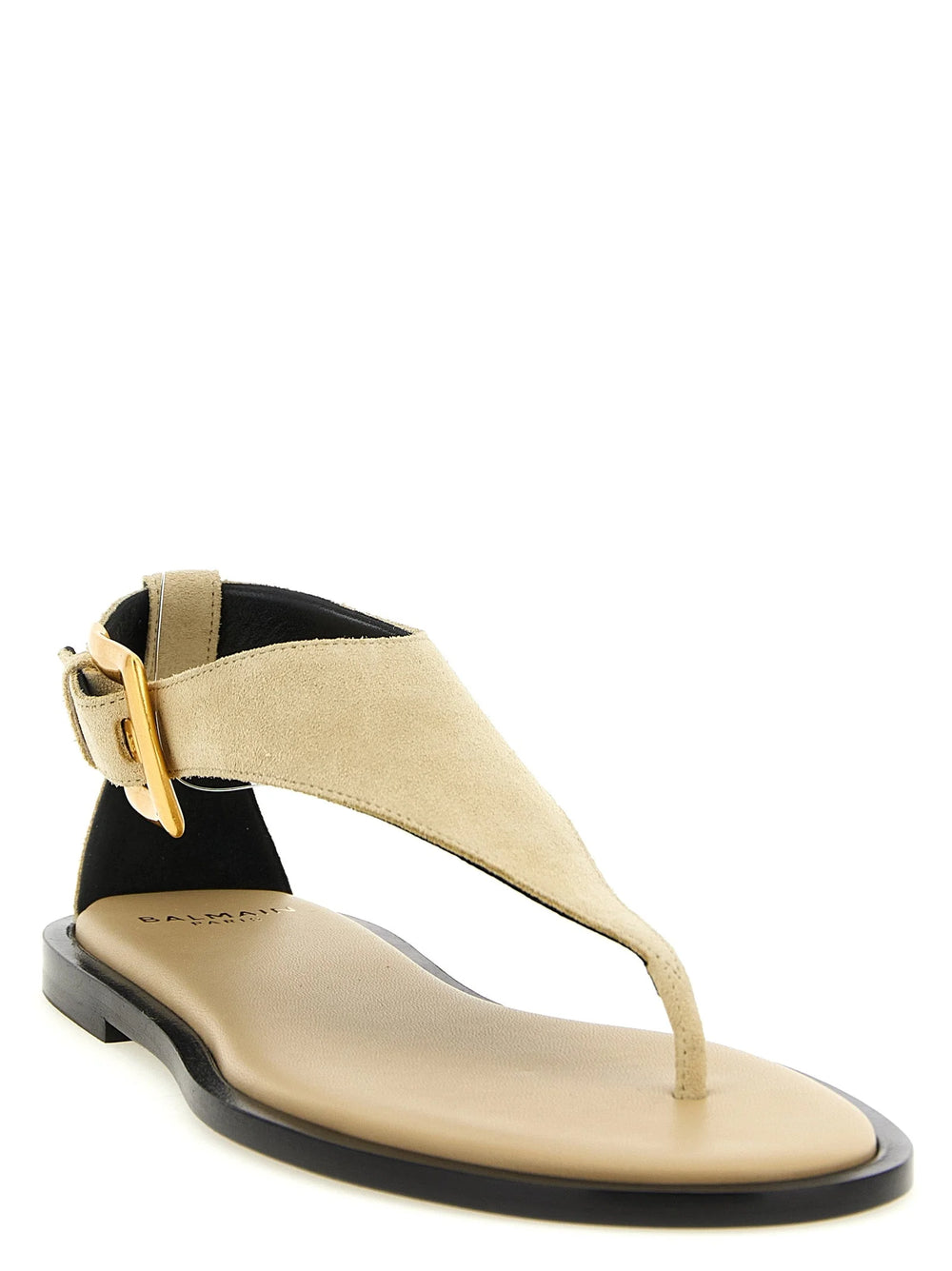Balmain Beige Calfskin Flat Sandals - EU40/US10