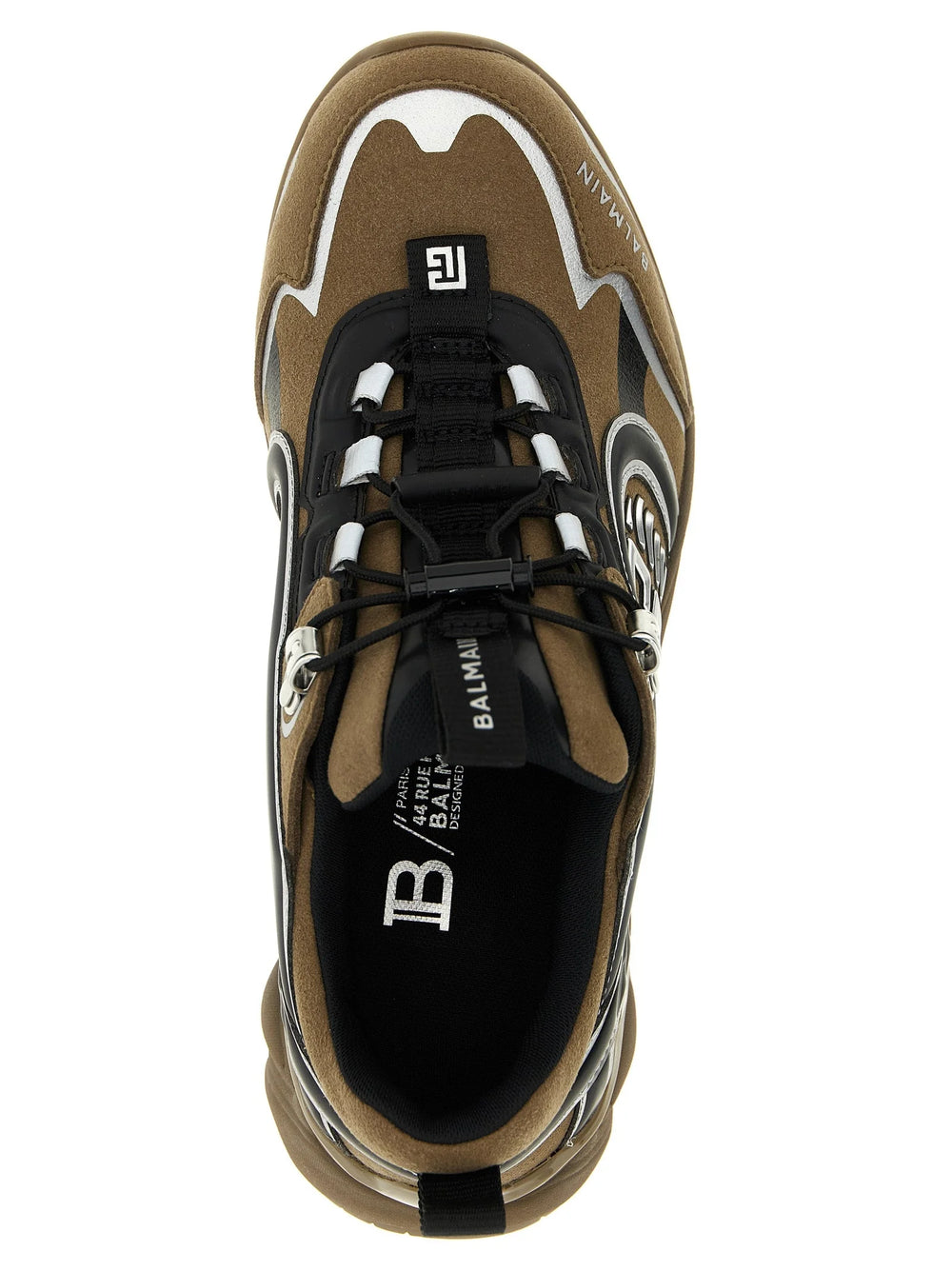 Close-up of the Balmain athletic shoe showing the technical polyethylene material and precision craftsmanship.