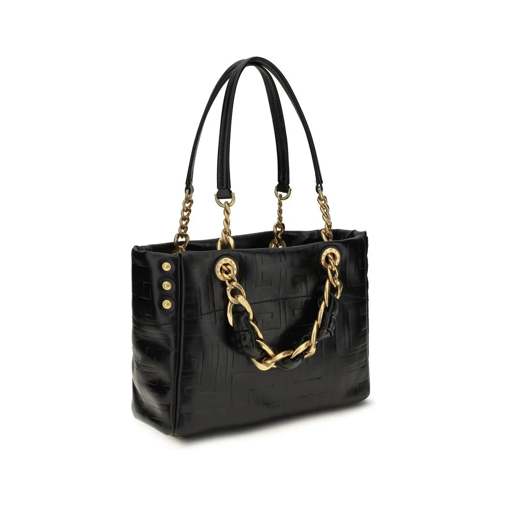 Balmain Borsa a Spalla in Pelle Vitello Nera Bos Taurus