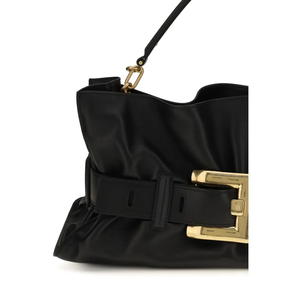 Bolsa de ombro Balmain em couro de bezerro preto Bos Taurus