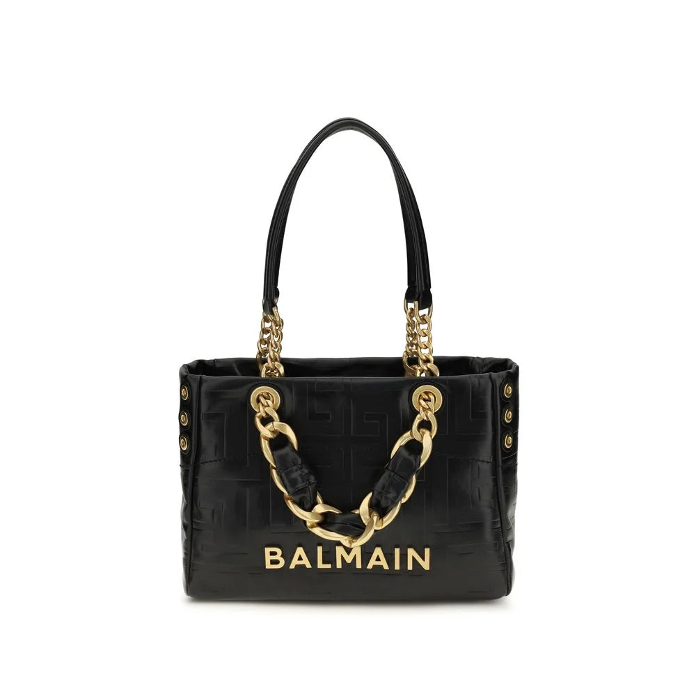 Balmain Borsa a Spalla in Pelle Vitello Nera Bos Taurus