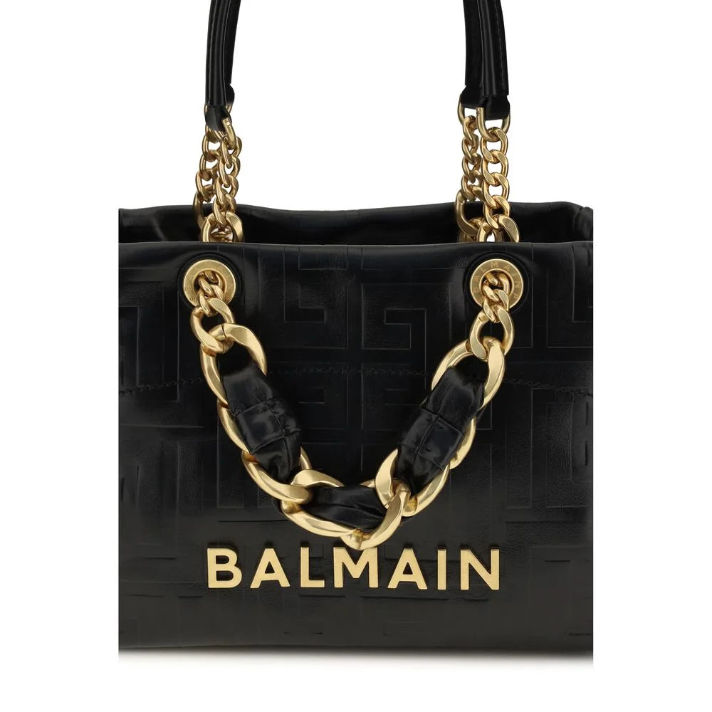 Balmain Borsa a Spalla in Pelle Vitello Nera Bos Taurus