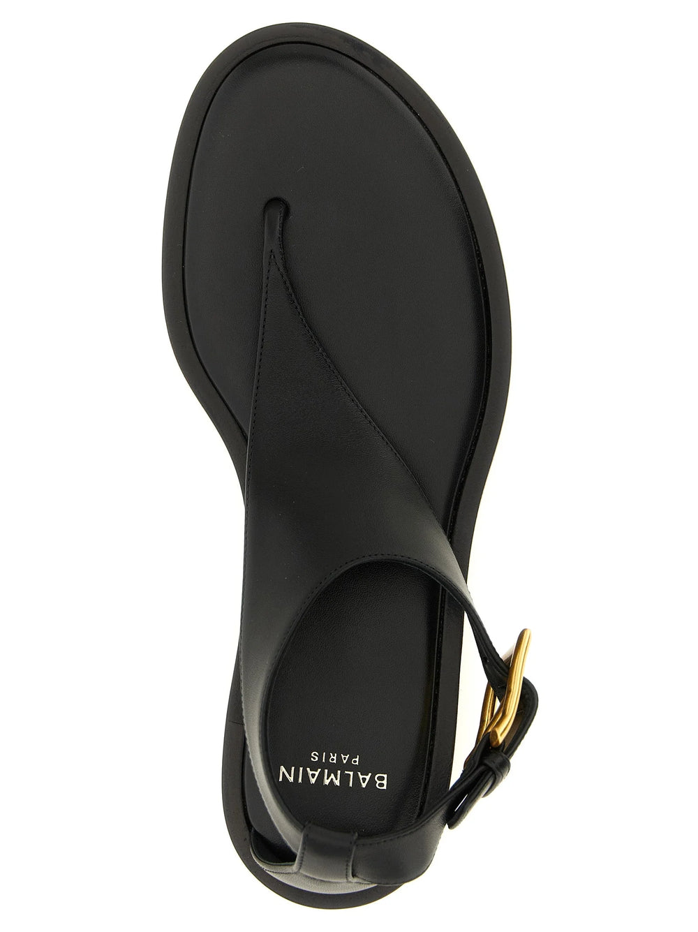 Balmain Black Lamb Leather Flat Sandals