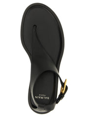 Balmain Black Lamb Leather Flat Sandals