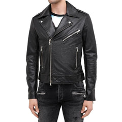 Balmain Black Leather Biker Jacket - 48 | M