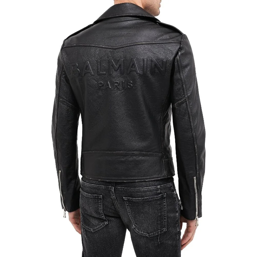 Balmain Black Leather Biker Jacket - 48 | M