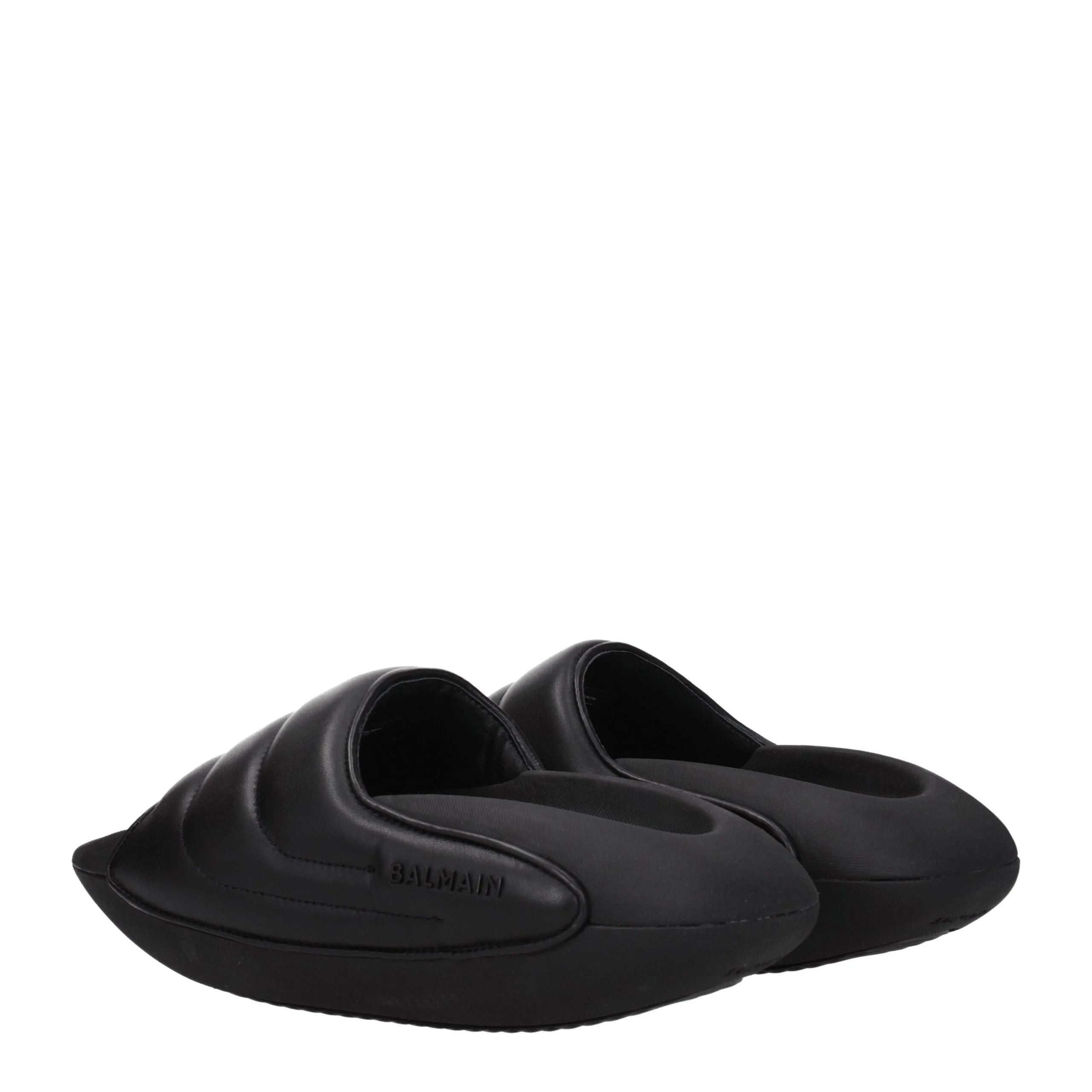 Balmain Black Leather Slippers Sandals - EU40/US7