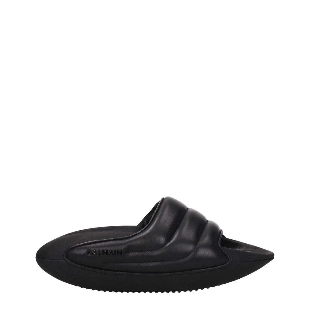 Balmain Black Leather Slippers Sandals - EU40/US7