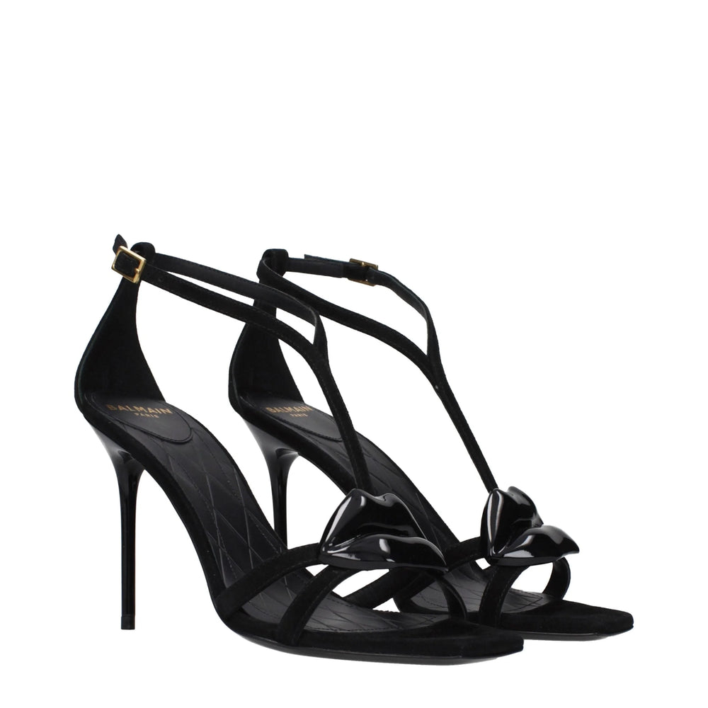 Balmain Black Leather Stiletto Heel Sandals