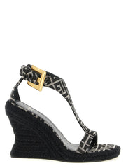 Balmain Black Polyester Wedge Sandals
