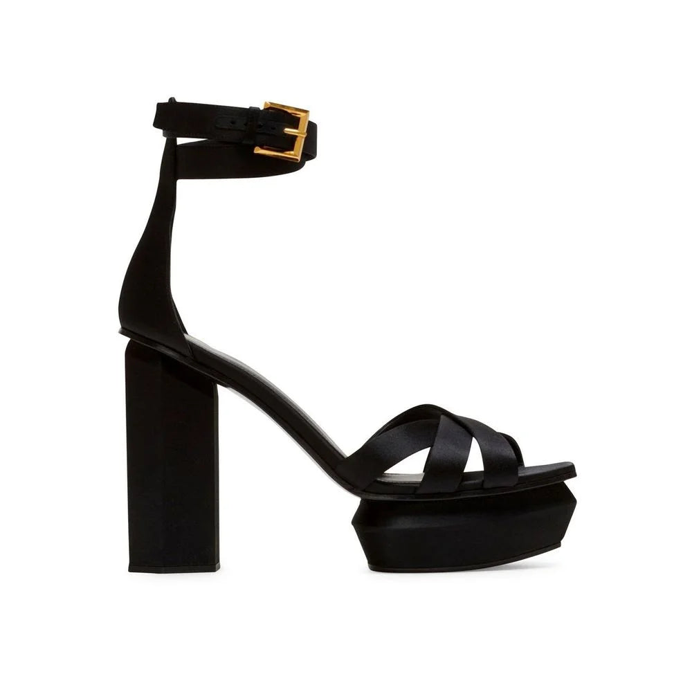 Balmain Black Silk Platform Sandals