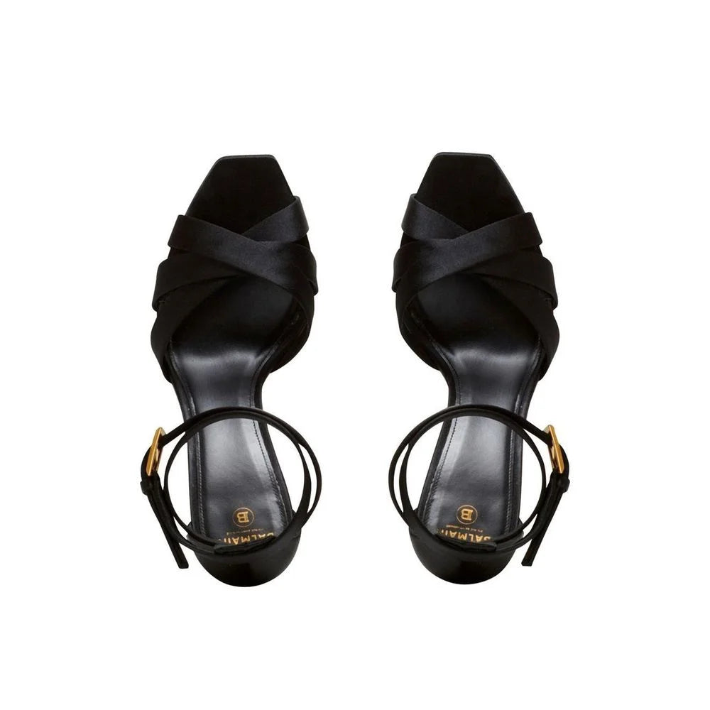Balmain Black Silk Platform Sandals