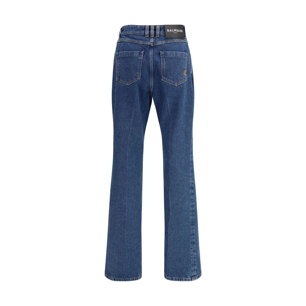Balmain Blue Cotton Straight-Leg Jeans