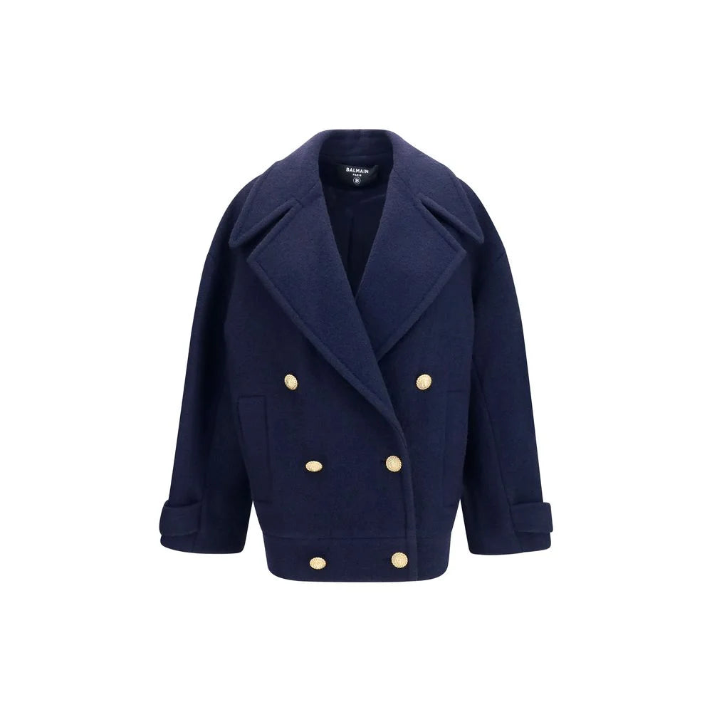 Balmain Blue Wool Oves Aries Coat - IT36 | XS