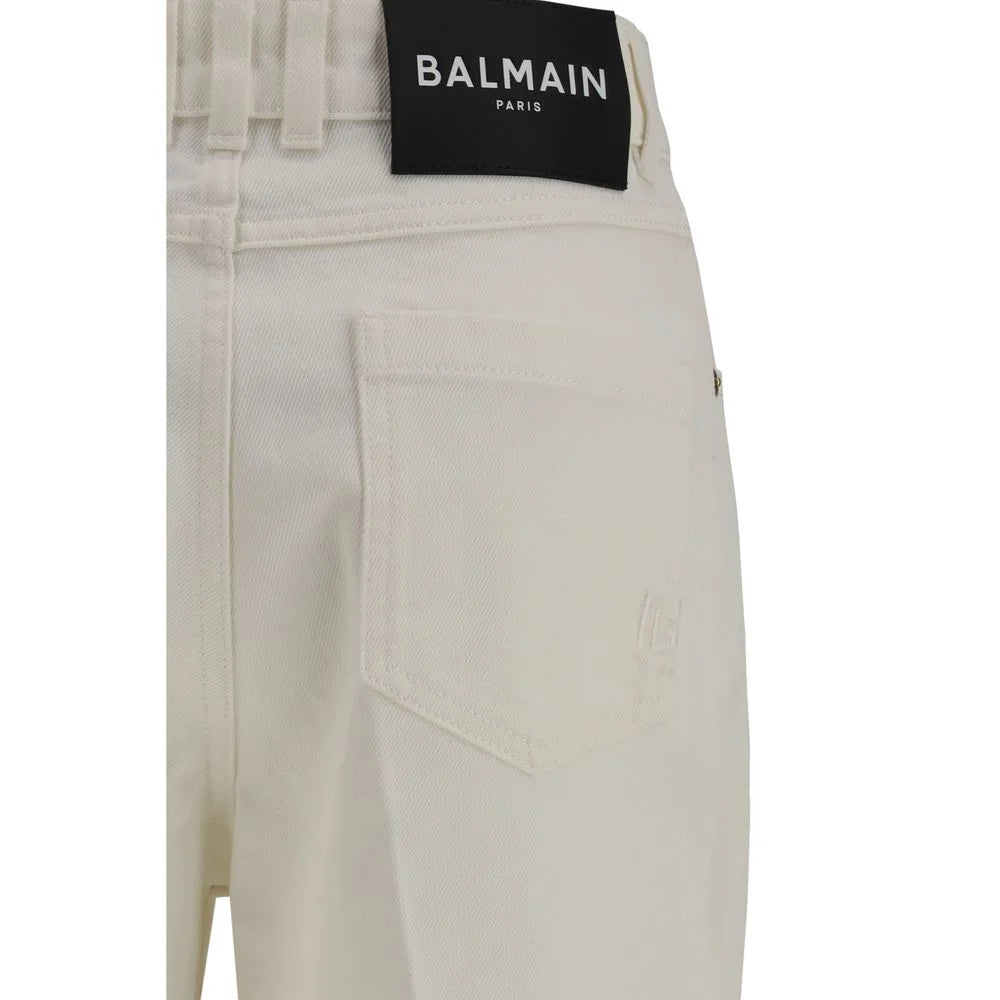 Balmain White Cotton Straight-Leg Jeans