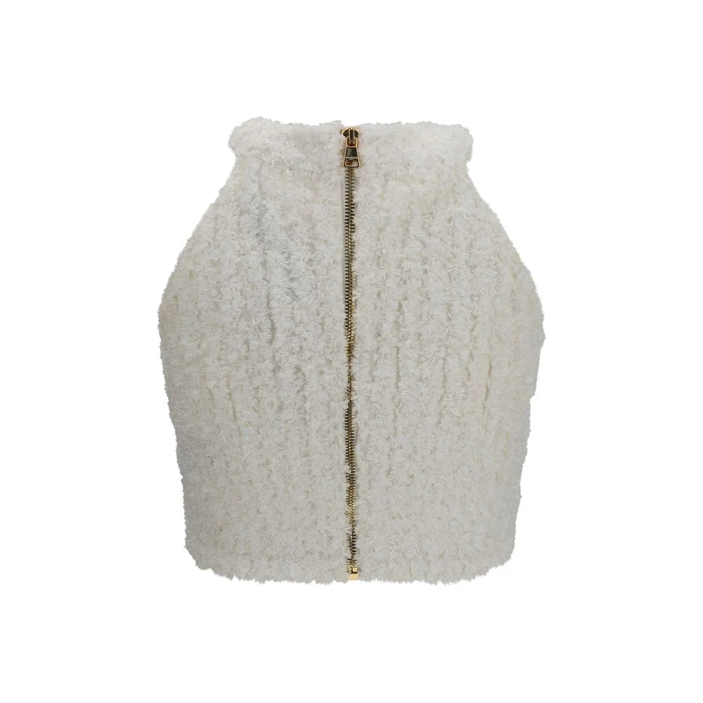 Balmain White Viscose Sleeveles T-Shirt