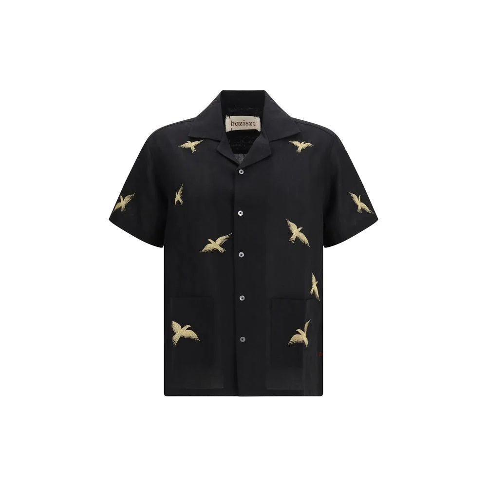 Baziszt Black Cotton Pattern Shirt