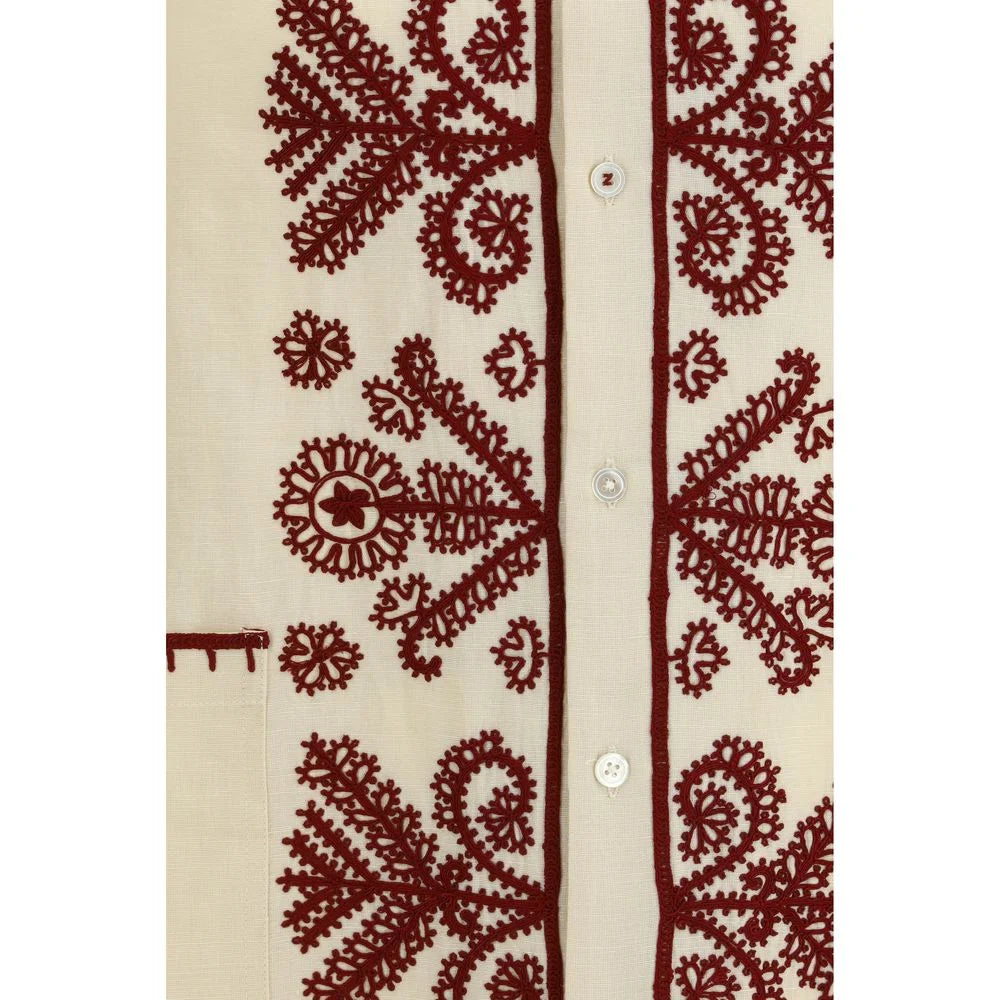 Baziszt Cream Hemp Pattern Shirt