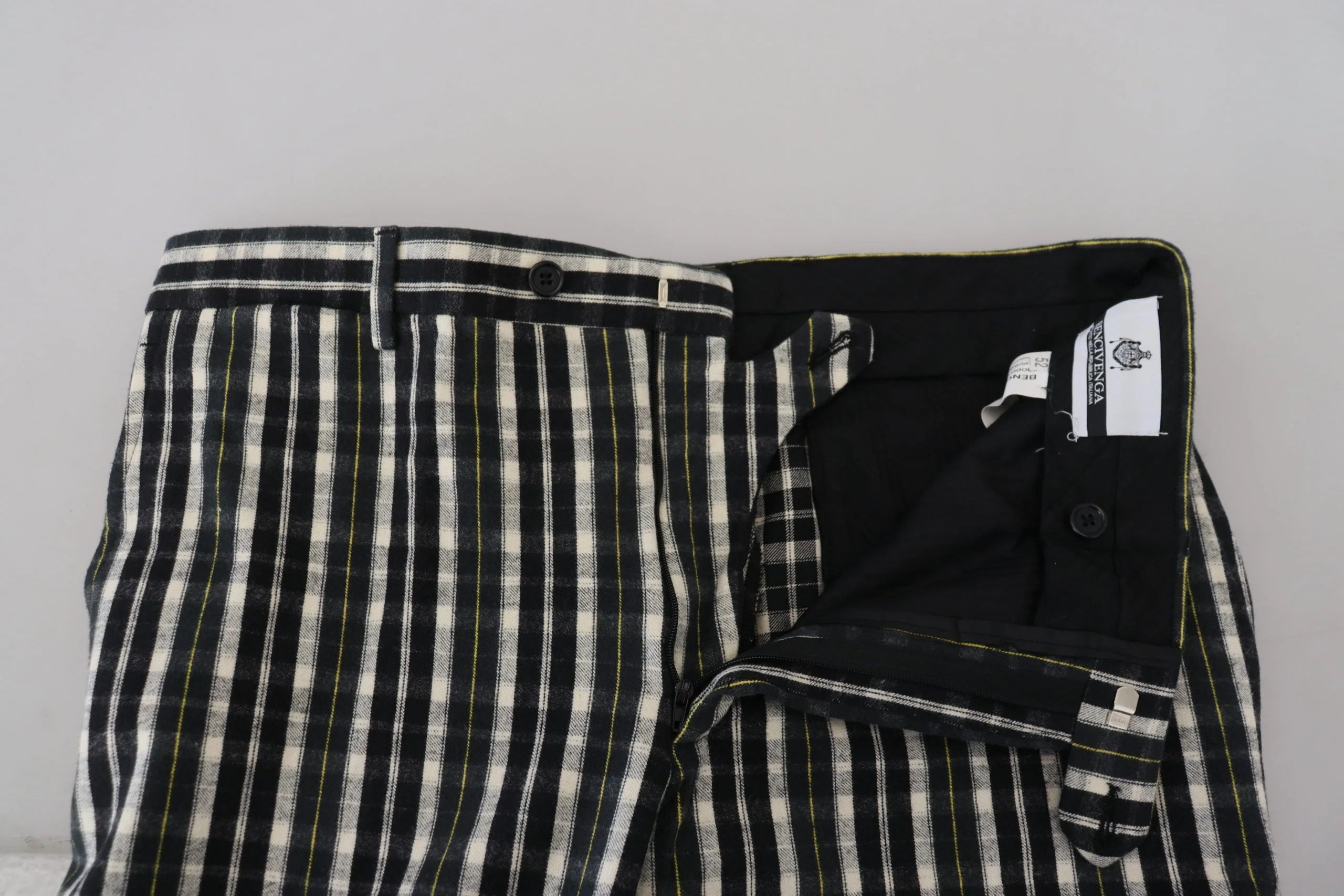 BENCIVENGA Black Checkered Cotton Casual Pants - IT46 | S