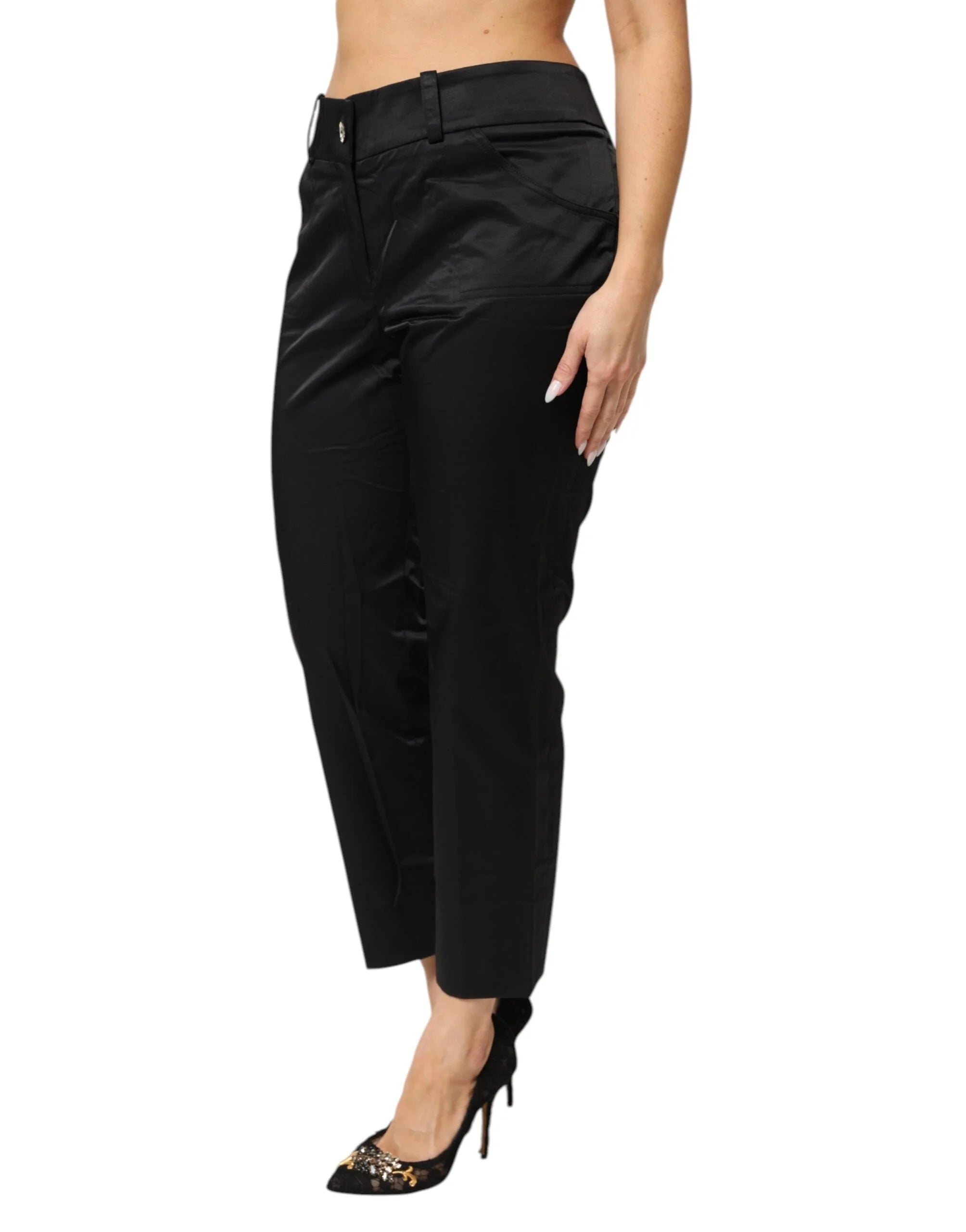 BENCIVENGA Black Cotton Blend Cropped Straight Leg Pants - IT52 | XL